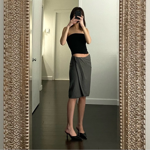 Donna Karan Cashmere Midi Wrap Skirt in Medium Grey NWT Size P